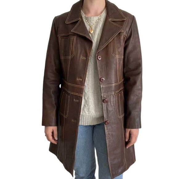 Vintage 90s Womens Wilsons Leather Brown Retro Mid Length Mid Mod Jacket Sz M - Picture 6 of 11